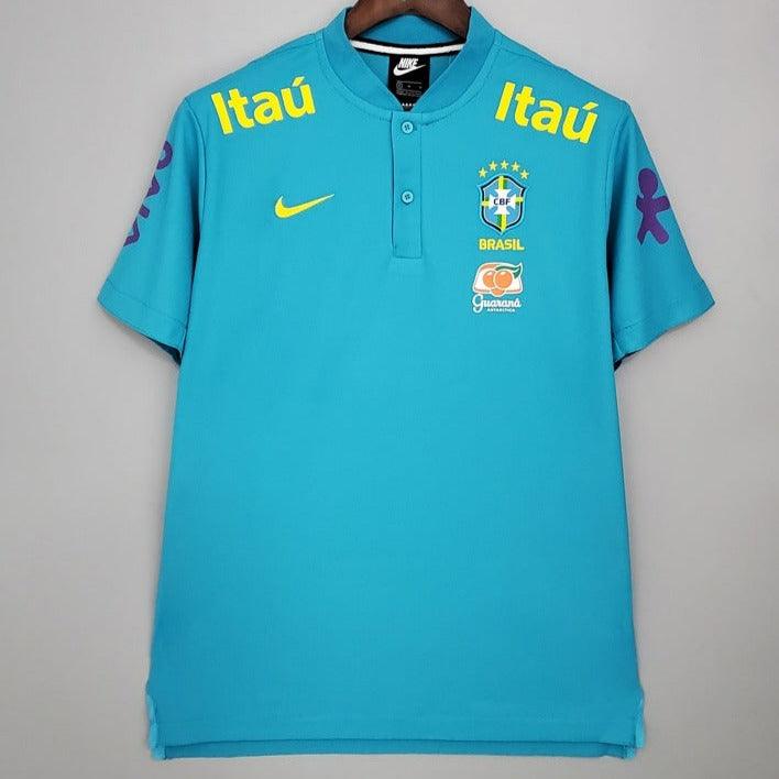 Camisa Da Seleção Brasileira Treino Pavão Azul 2022 Gola Baixa Polo - Shark Store