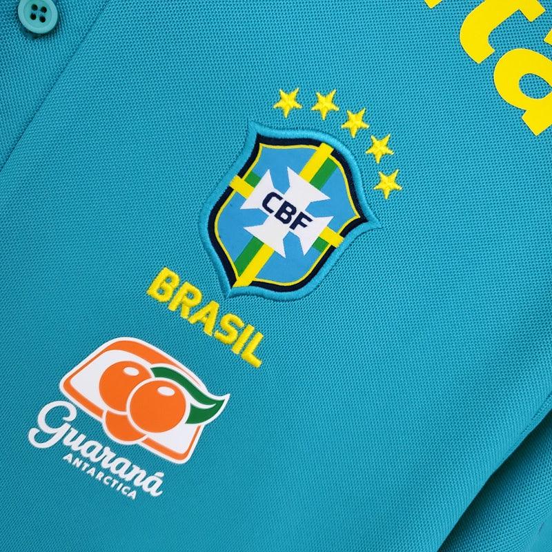 Camisa Da Seleção Brasileira Treino Pavão Azul 2022 Gola Baixa Polo - Shark Store